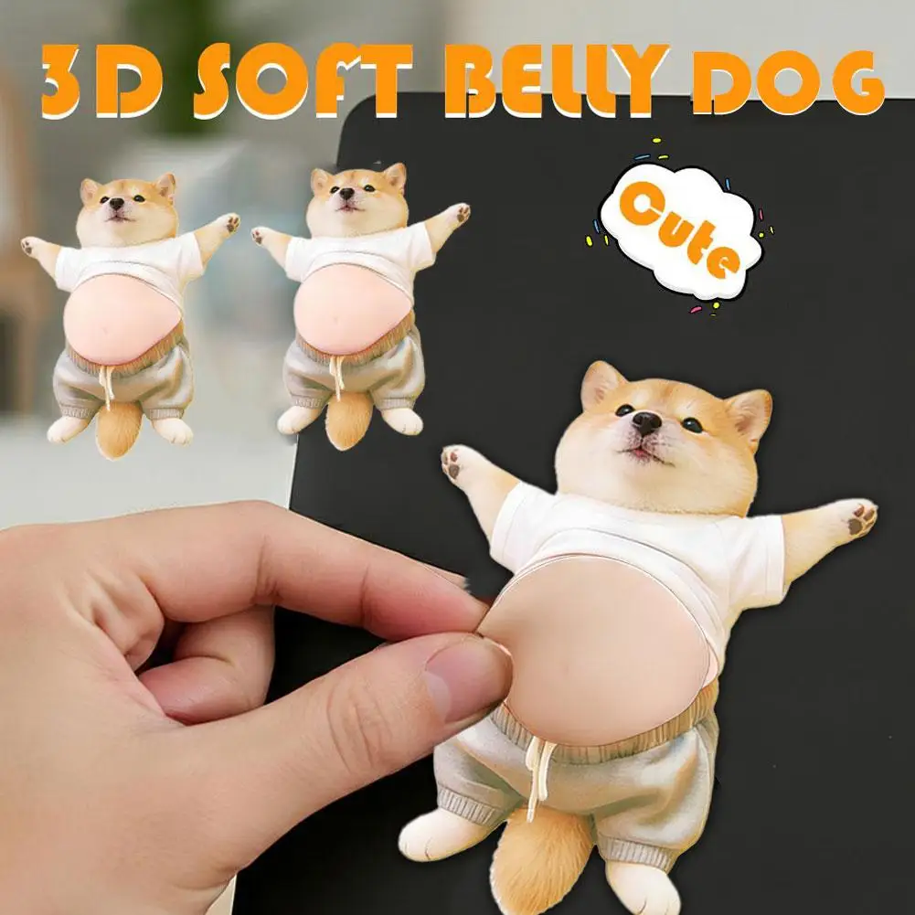 2PCS 3D Kawaii Shiba Inu Sticker Soft Silicone Dog Belly Anti-collision Decal For Car Door Fridge Phone Stress Relief
