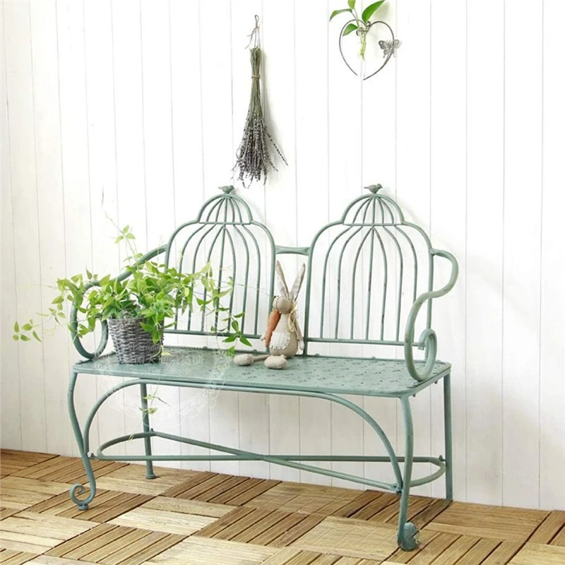 Country old retro wrought iron garden chair courtyard terrace outdoor indoor park leisure chair double chair