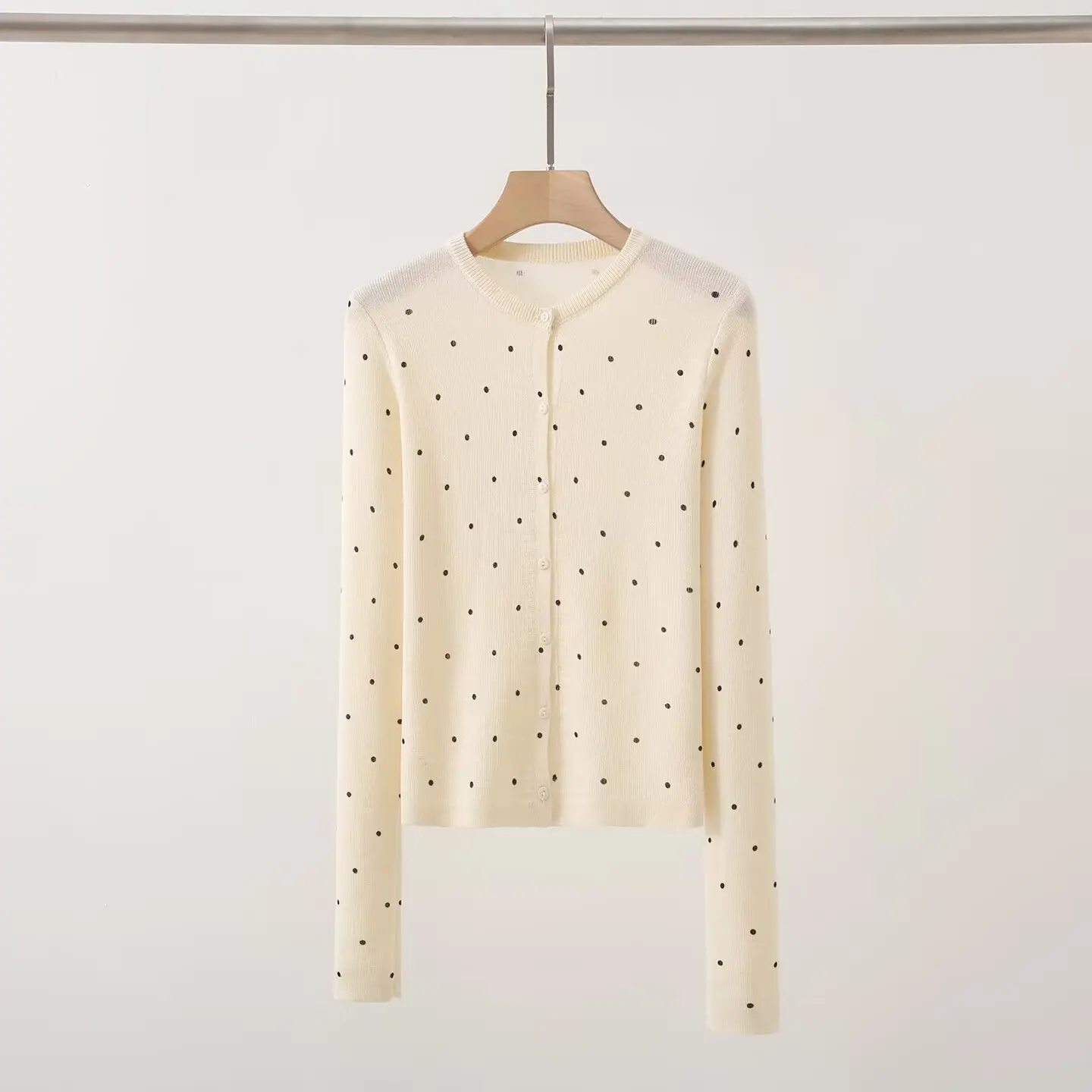 Korean Sle Long Sve Knitted Open Cardigan Women's Faion Autumn New Single Button round Dot Embroidery Design Sweater