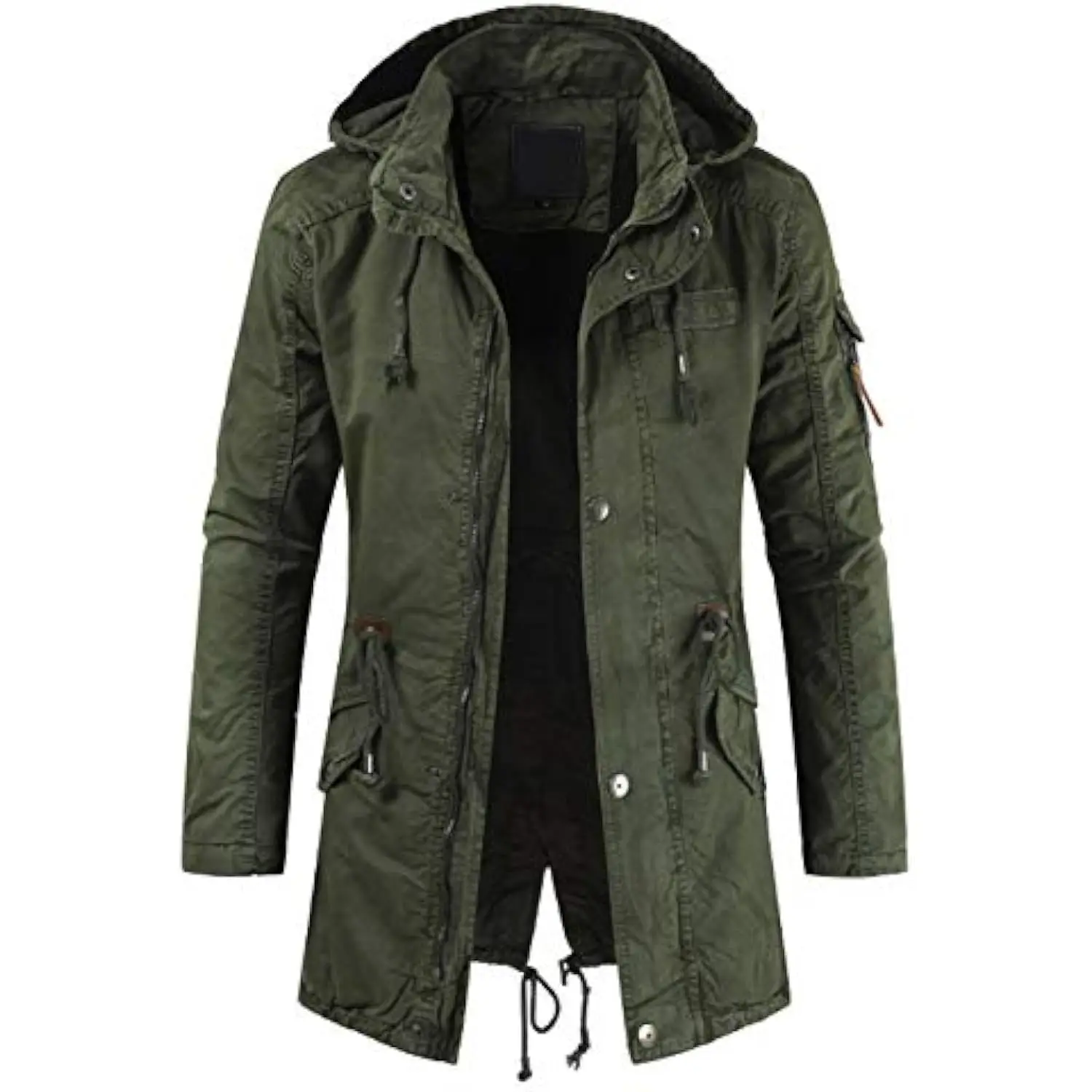 

Men Cargo Parka Men's Spring Military Full-Zip Removable Hooded Cotton Mid-Long Parka Jacket Fleece Lined Plush Warm Coat