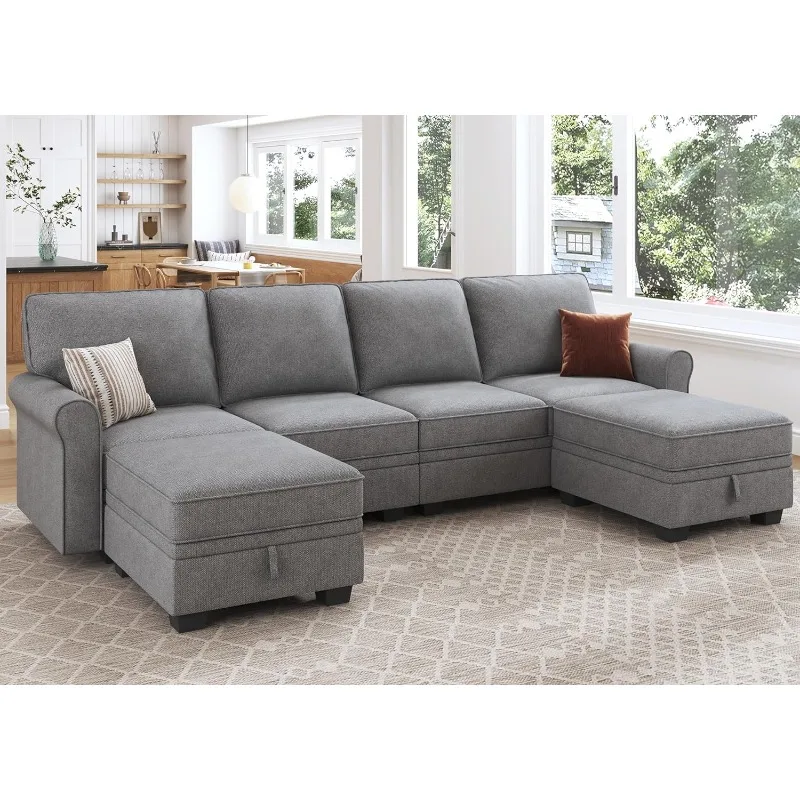 

Sectional Sofa with Storage Seat Velvet U Shaped Sectional Couch with Reversible Chaise Convertible Sectional Couches