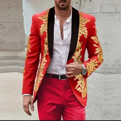 Luxury Groom Tuxedos Red Shinny Gold Appliques Sequins Men's Wedding Suits 2 Piece Sets Prom Blazers Bridegroom Costume Homme