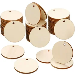 Natural Inacabado Rodada Fatias De Madeira com Buraco, Discos De Madeira Em Branco, Artesanato DIY, Círculos para Casamento e Decoração de Natal, 20-50PCs