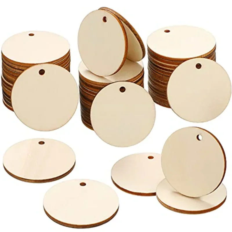 20-50Pcs Natural Unfinished Round Wooden Slices with Hole Wood Discs Blank DIY Crafts Wooden Circles for Wedding Christmas Decor