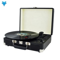 High Quality Black Portable LP Vinyl Player Vintage Turntable 3 Speeds Bluetooth Record Player with Speakers FM Radio
