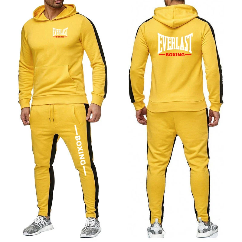 Everlast 2025 Hot Sale Men's Solid-color Two Piece Outdoors Single Sweatpants Hoodie Fashion Comfortable Casual Sportswear Suit - Image 5