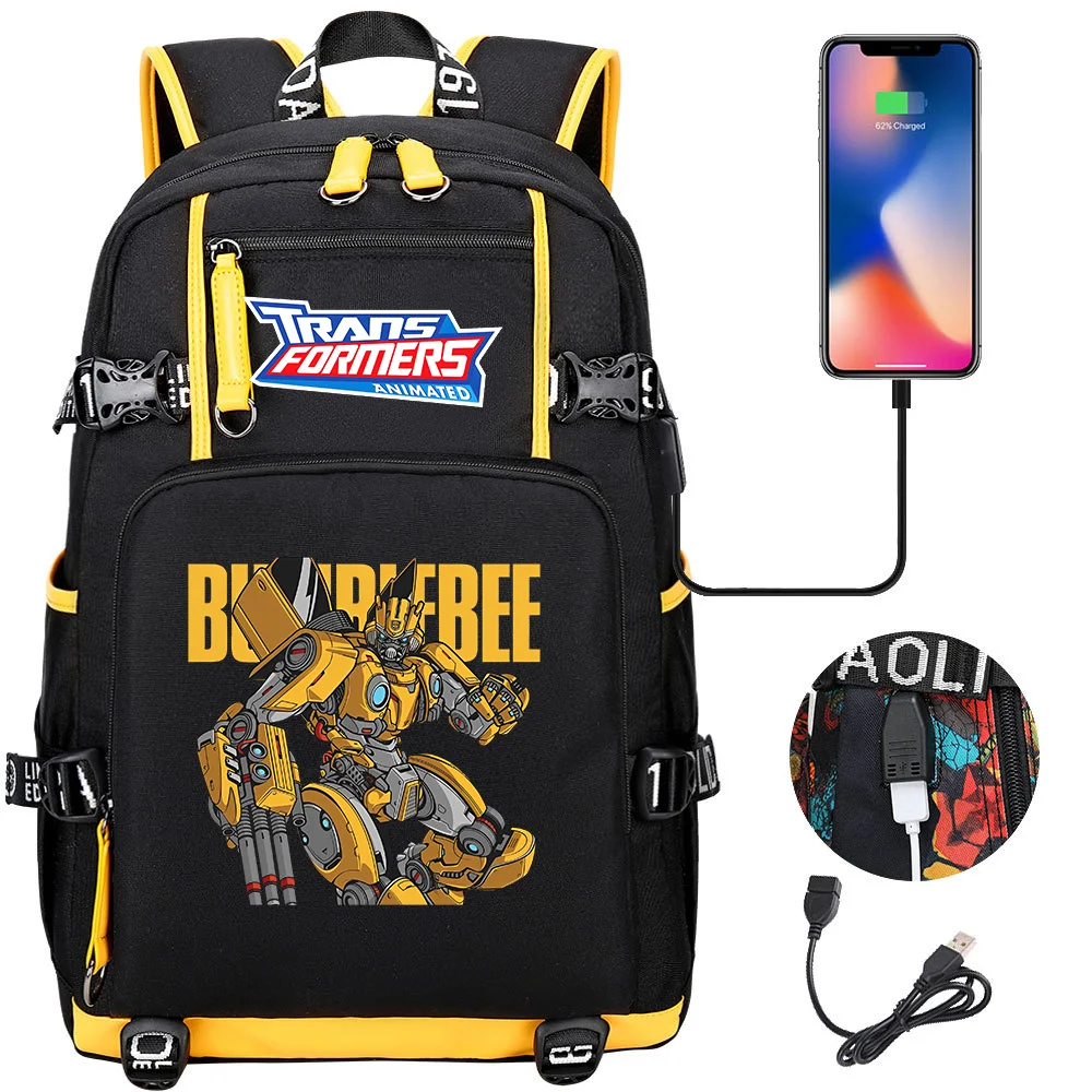 Transformers BumbleBee Backpack Teenager Children Book Bags Multifunction USB Charging Bag Women Men Pack Bag Travel Mochila