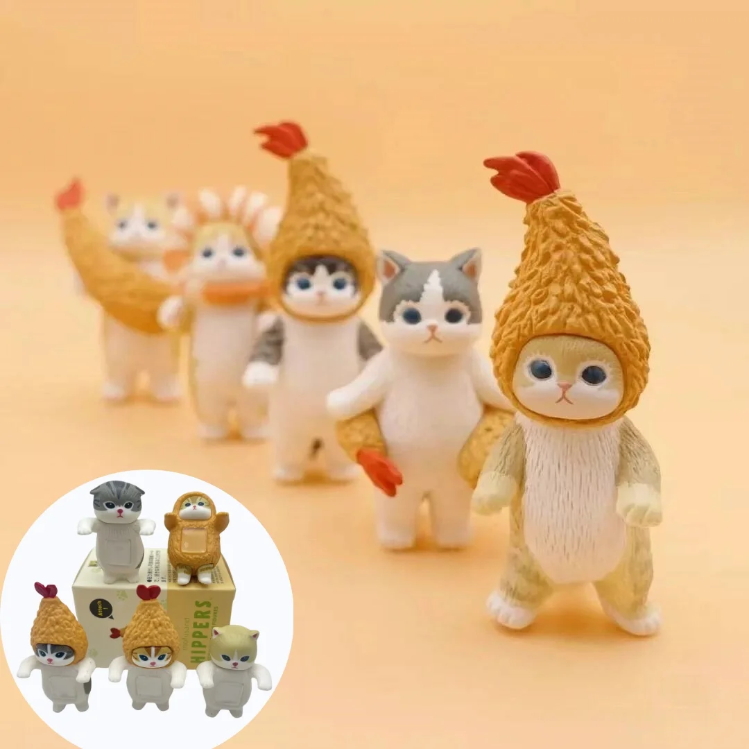 

In Stock Anime Figurines Mofusand Cat Fortune Sandy Fried Shrimp Lying On The Table Blind Box Car Ornament Toys Key Chain Gifts