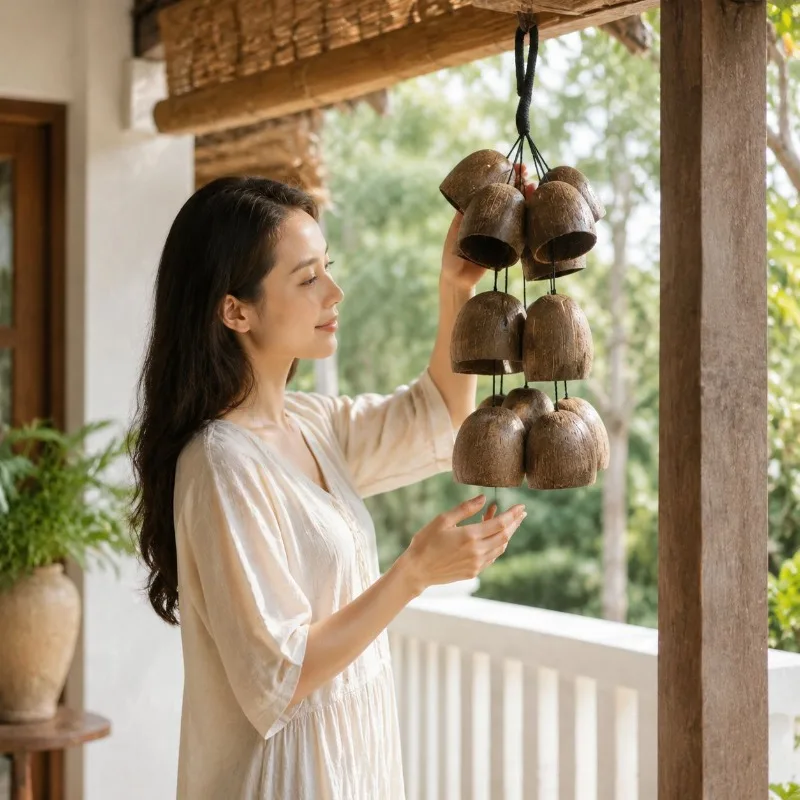 Nut Shell Hand Bells Sound Healing Handheld Wind Chimes Yoga Meditation Natural Hanging Fruit Shell Bell Percussion Instruments