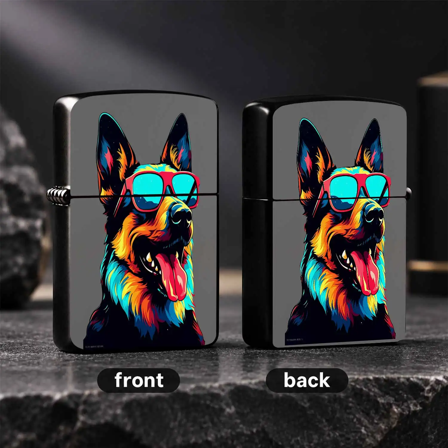 Vibrant Cool German Shepherd Lighter With Funky Red Frame Sunglasses Design, Colorful Art Stylish Portable Lighter For Daily Outdoor Gathering Travel, Unique Delicate Festive Gift For Pet Lovers And Friends A Humorous And Interesting Lighte