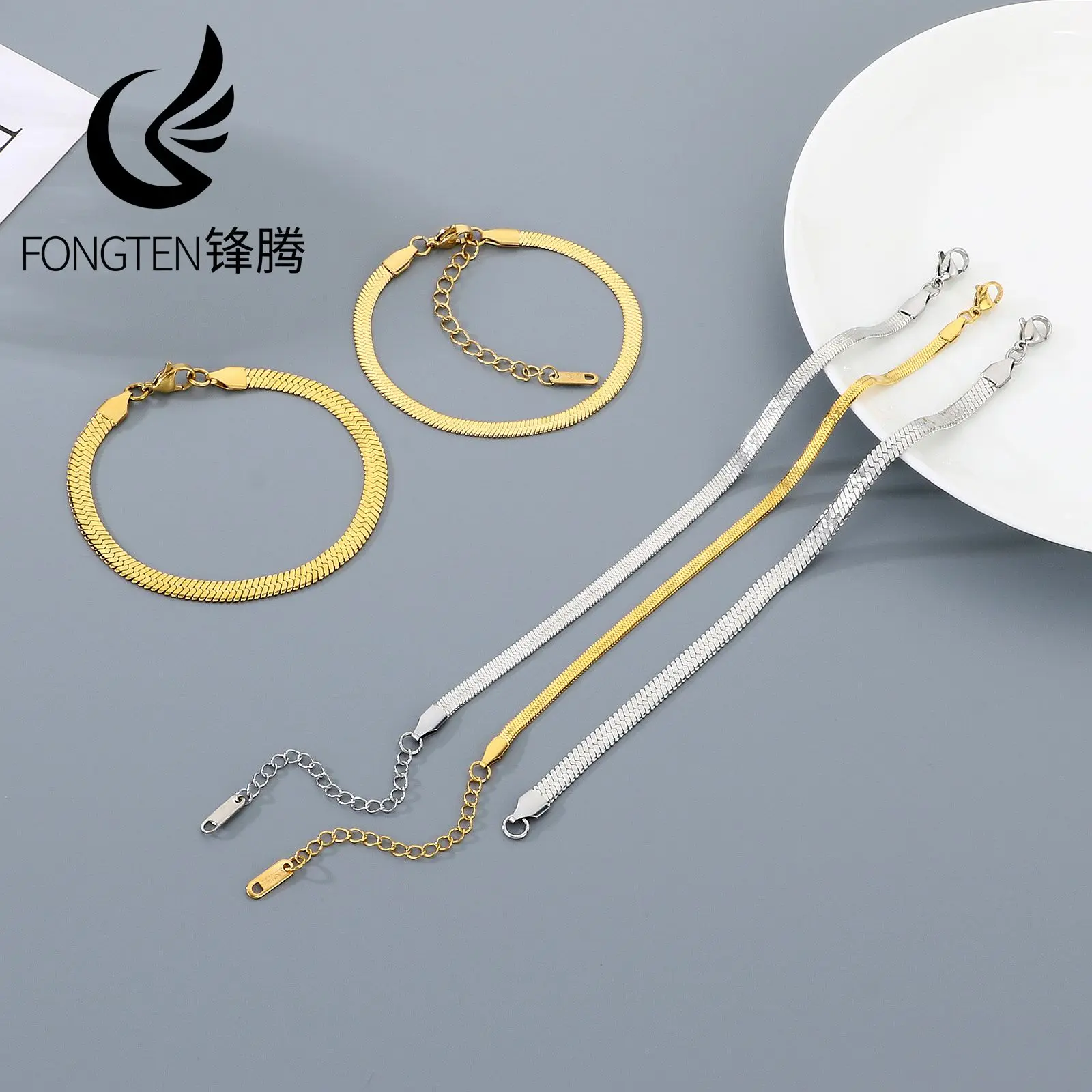 Fongten Hip Hop Stainless Steel Men's Bracelet Trendy Retro Clear Minded And Refined Snake Chain Fashion Jewelry Couple Gift