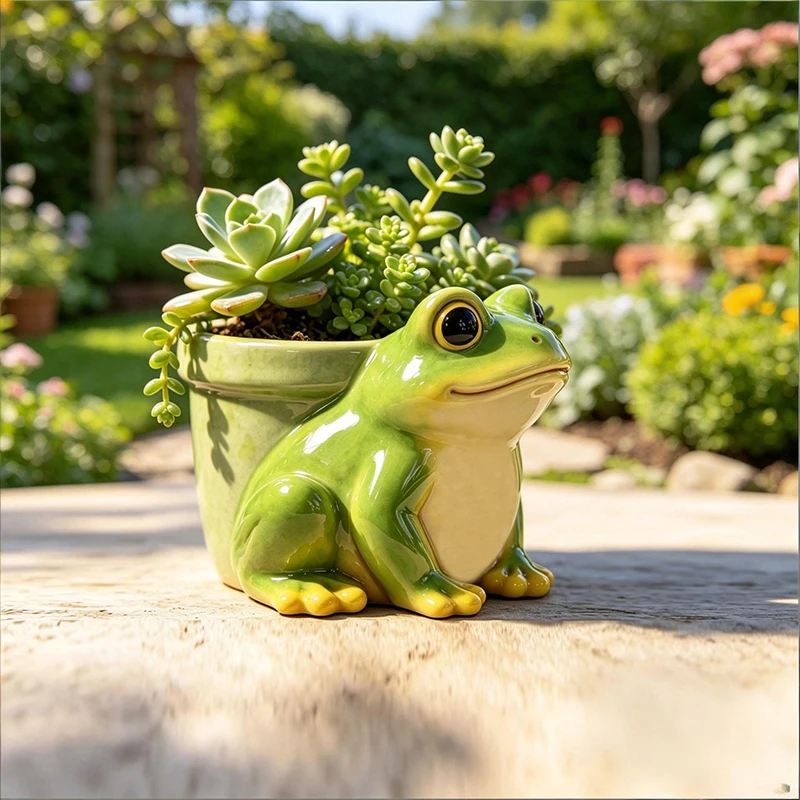 Cute Frog Resin Potted Sculpture Creative Animal Succulent Plant Pot Garden Balcony Terrace Decoration Flower Pot