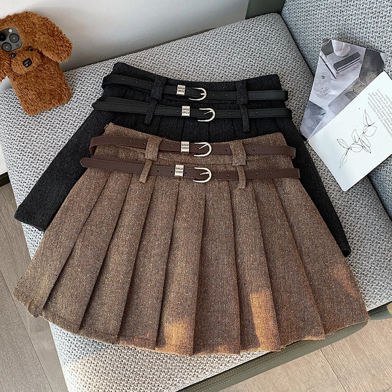 

Women's Autumn Winter Deep Grey Khaki Casual Mini Skirt Harajuku A-Line Short Skirt Street Style Retro College Fashion Clothes