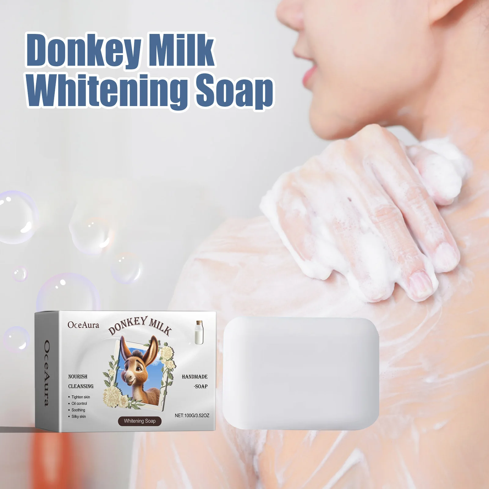 Brightening Body Bath Soap Deep Cleaning Dirt Moisturizing Oil Control Improves Skin Dullness Donkey Milk Natural Handmade Soap view 2