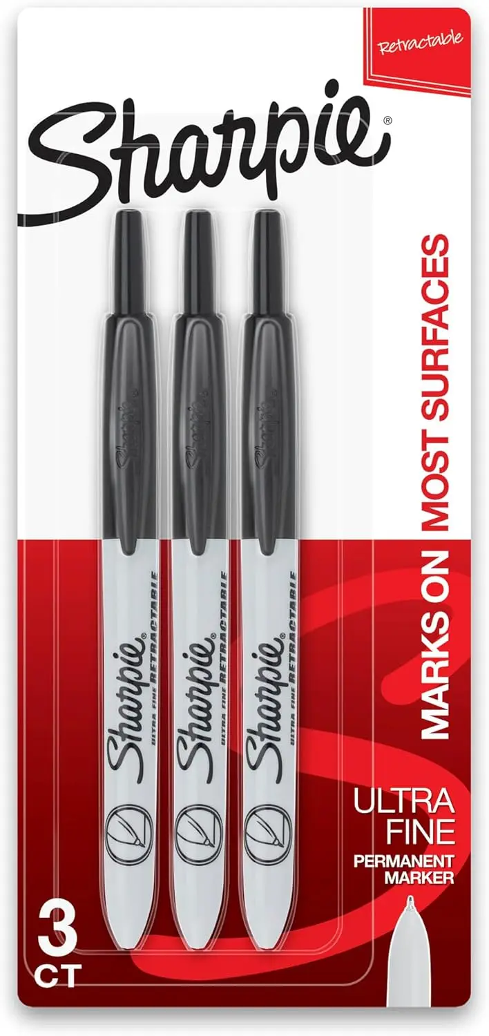 

Ultra Fine Point Permanent Markers, Black, 3 Pack - Retractable, Quick Dry, Water Resistant
