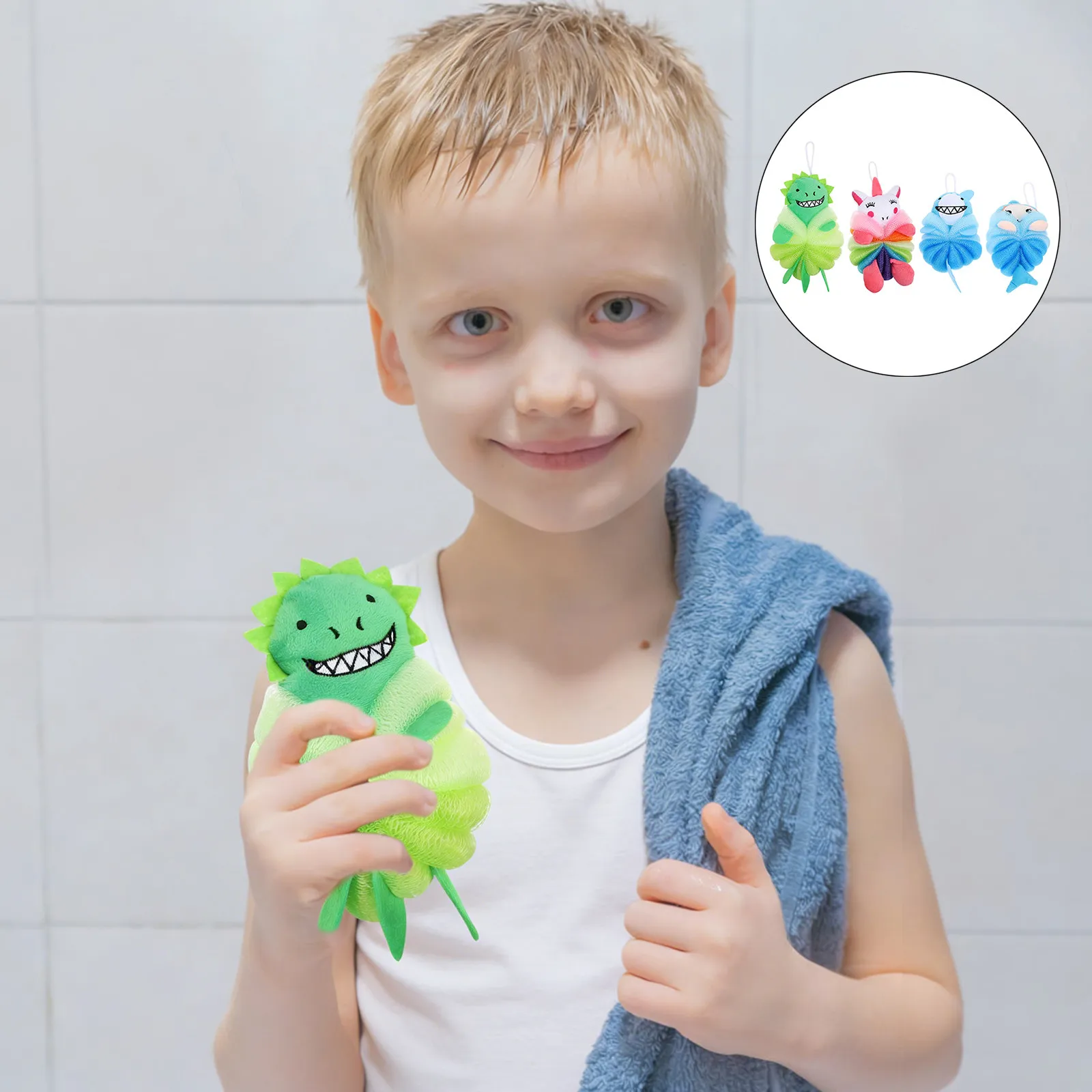 4-pcs-children's-bath-balls-scrubber-for-cartoon-animal-sponges-poufs-shower-pe-foaming-toy-animals-shaped