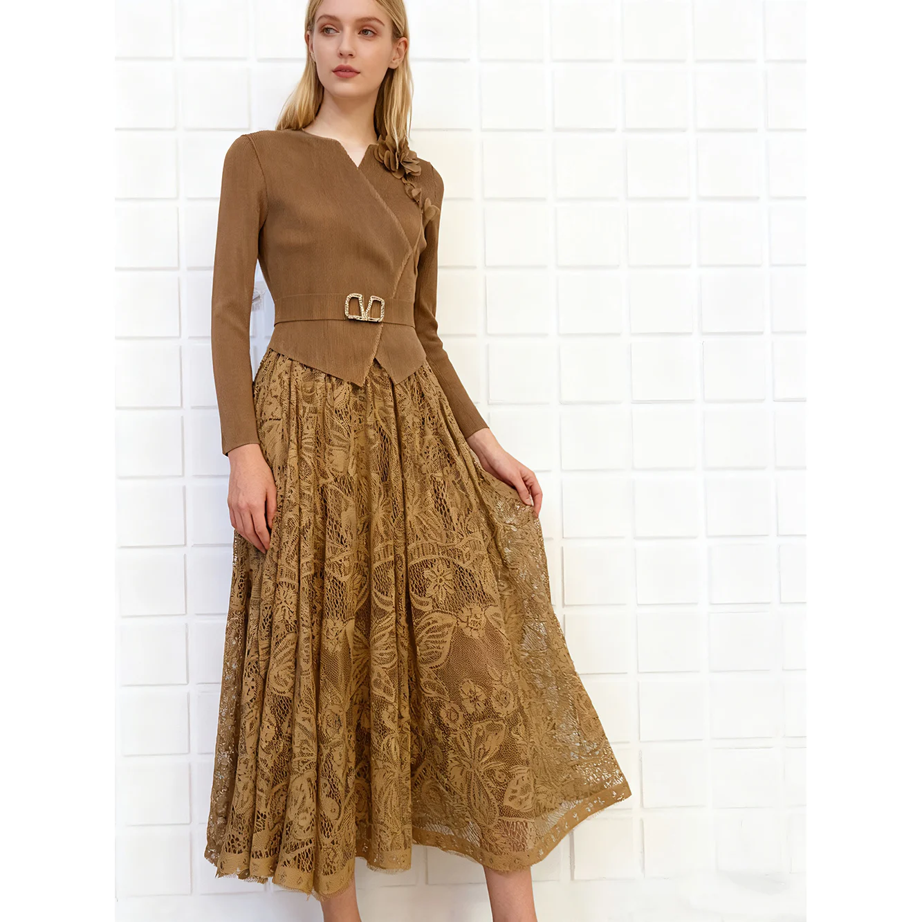 

Ele Embroidered Tulle Dr with Pleats And ature Fraance Sle for Women Large Skirt Fem Faion Clothing