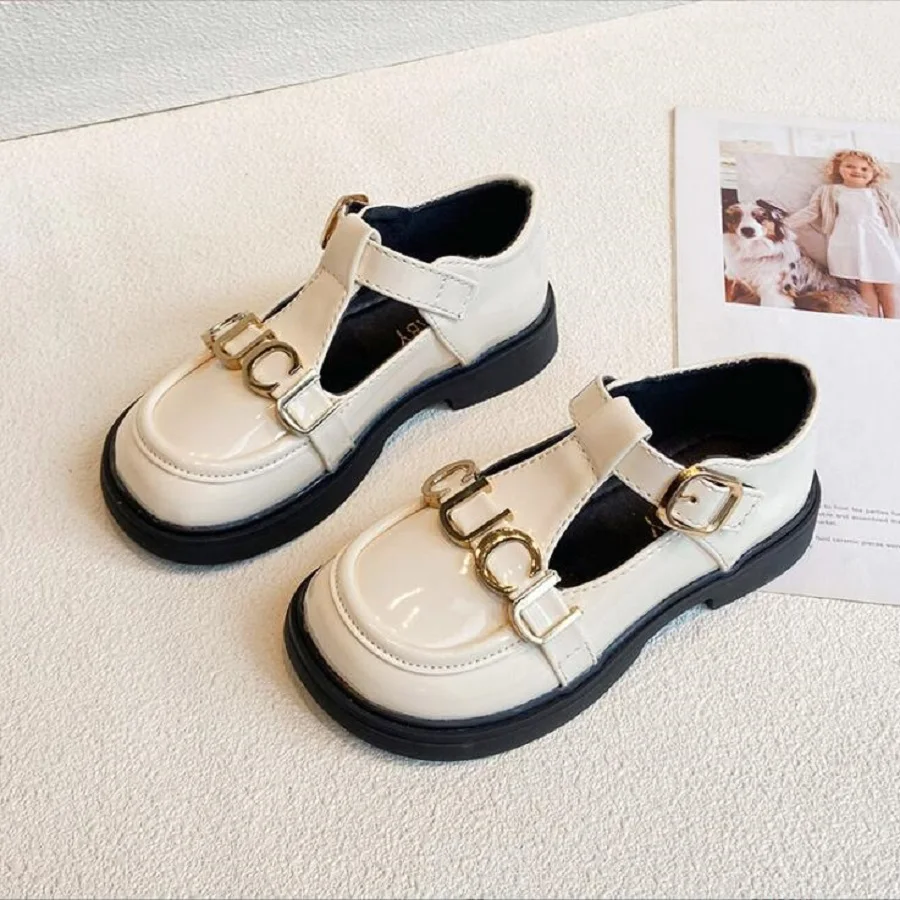 

Girls' Princess Shoes 2024 Autumn New Korean Small Leather Shoes Soft Sole Slip-on Shoe Children's Performance Shoes Black Beige