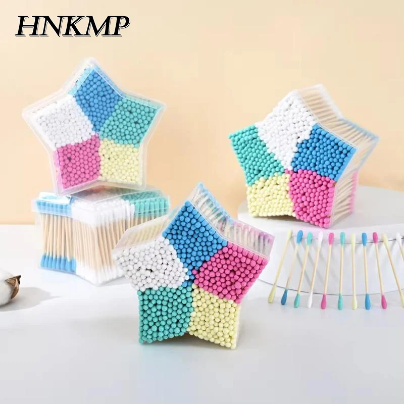 

500 шт./кор., цветные двуглавые ватные тампоны, чистый гигиенический тампон для снятия макияжа, уши, ватные тампоны, косметический инструмент