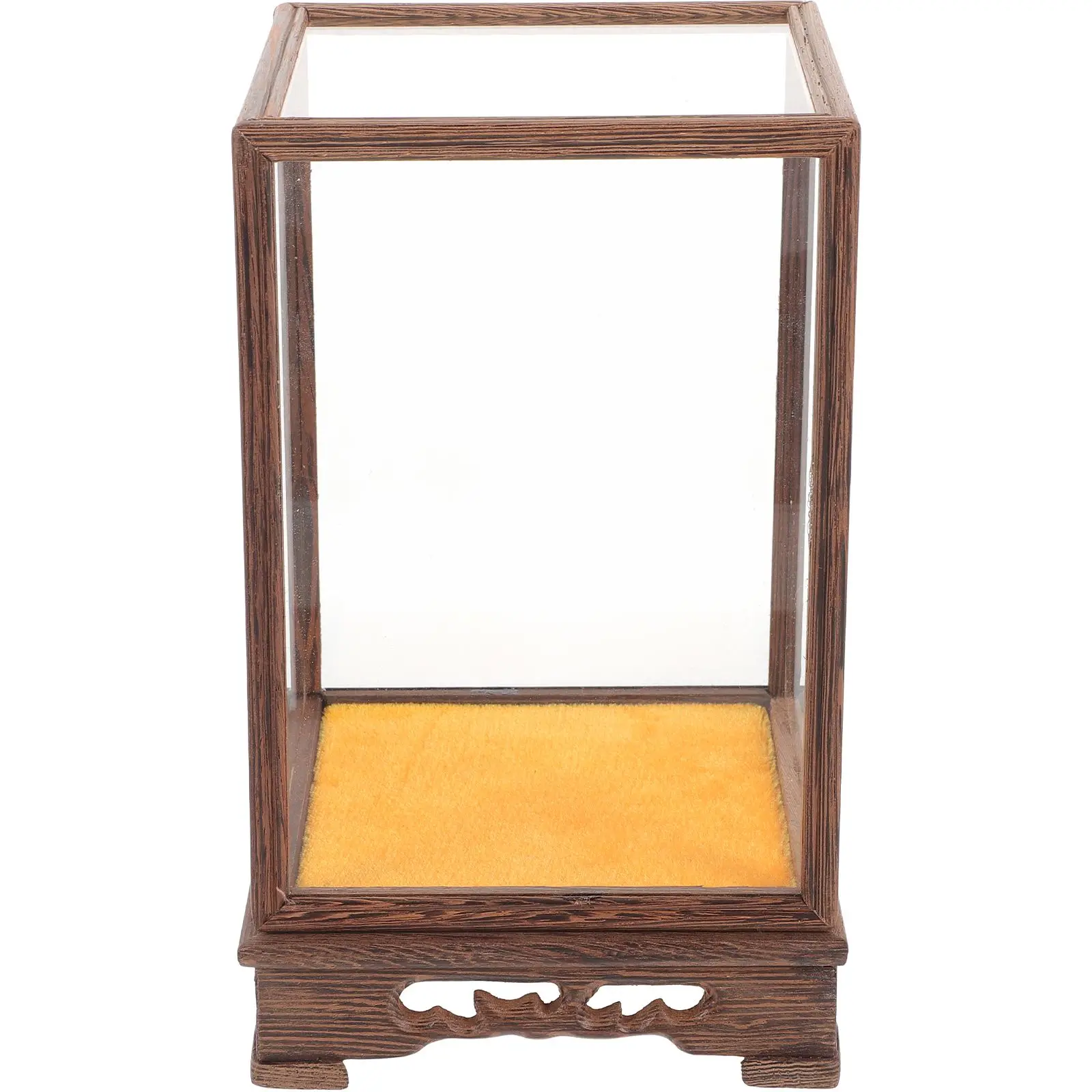 

Wooden Glass Cover 12x12x17cm Dustproof Box Buddha Statue Crafts Transparent Case Home Decor Collectibles Storage Model Holder