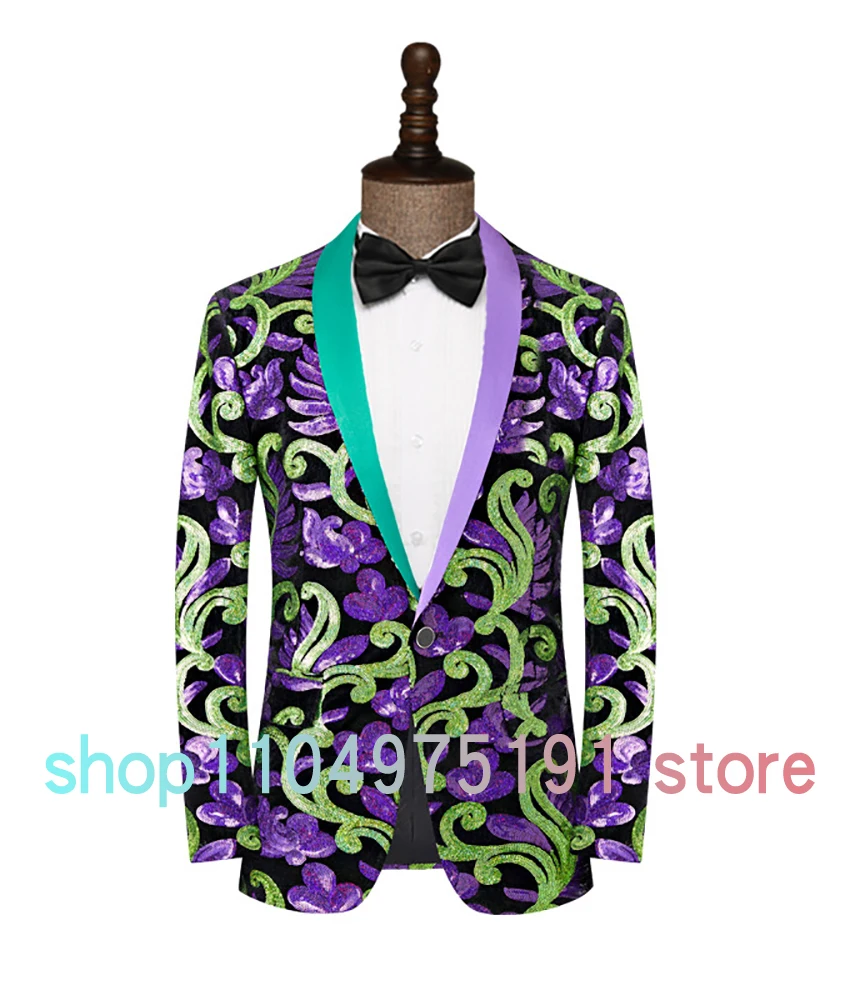 Temperament Men's big floral sequin jacquard tuxedo stage performance suit. Delicate Homecoming Gowns Party Gowns prom dresses