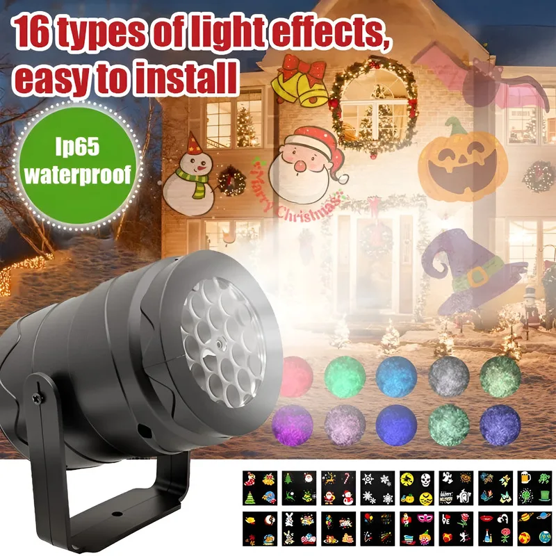 

【EU/US/USB Plug】Mini Plug-In 16 Snowflake Patterns, Christmas Halloween Holiday Decor Light, Festive Practical,Suitable for Home