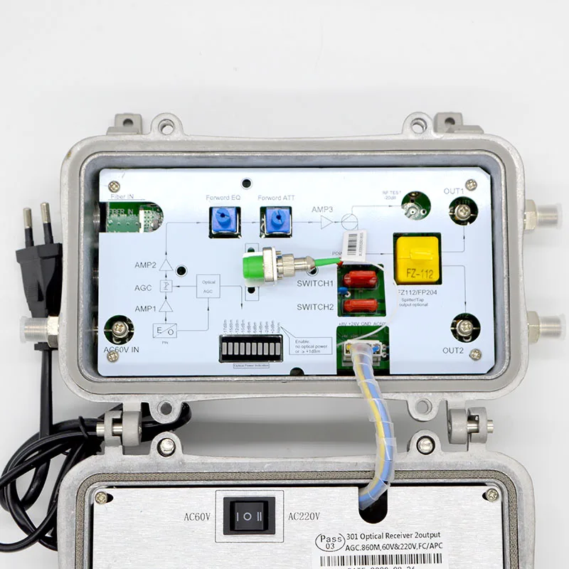 Imagem -03 - Equipamento de Transmissão Óptico do Receptor 60v 220v Saída Catv Sinal Analógico Digital Recebendo Escudo de Metal Ip66 à Prova Impermeável Água Novo