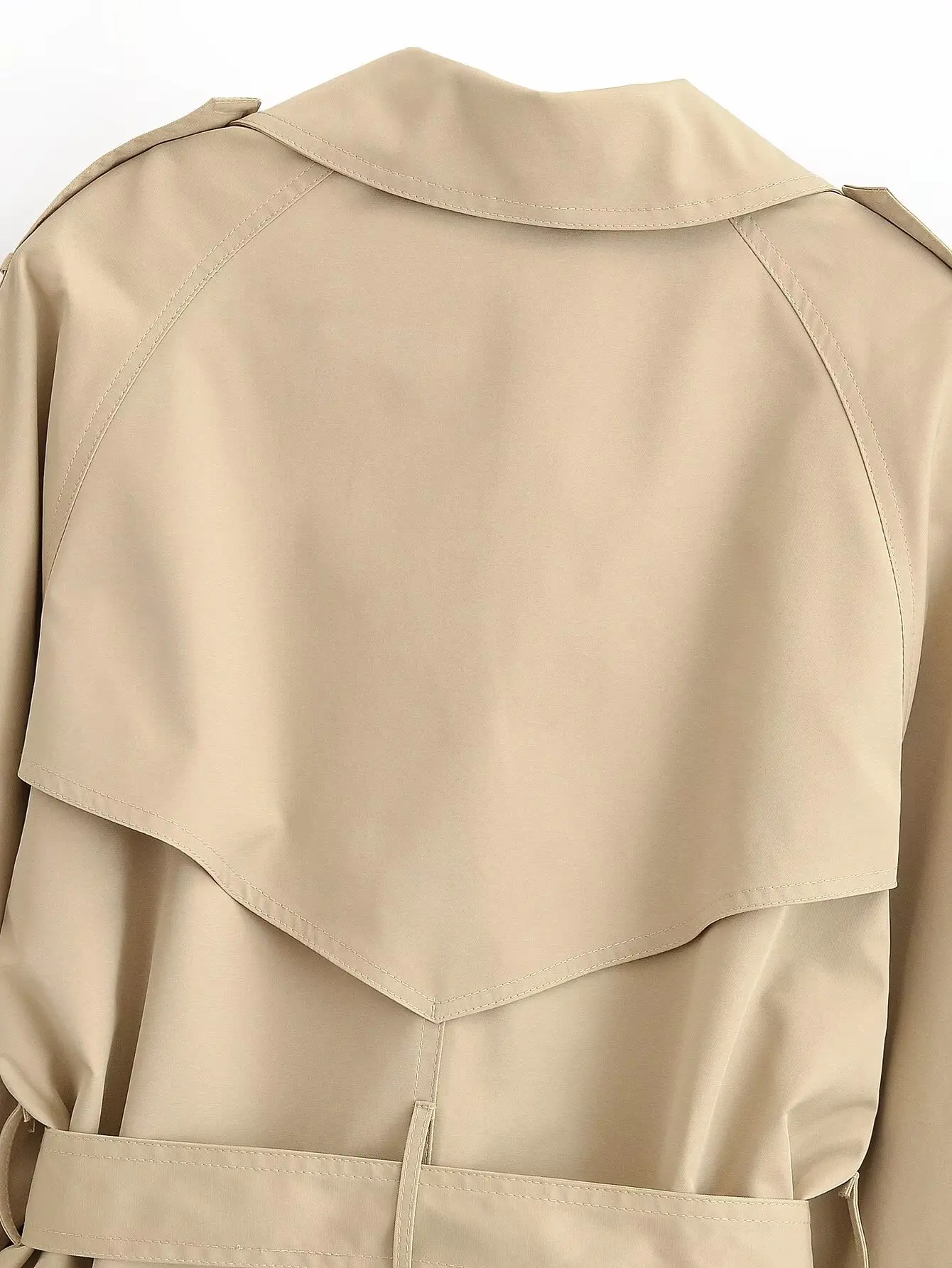 Damen Vintage Windbreaker-Jacke Frühling Damenjacke mit Reverskragen Doppelreihig Locker Geschnitten mit Gürtel Schicke Lässige Oberbekleidung – Detail 11