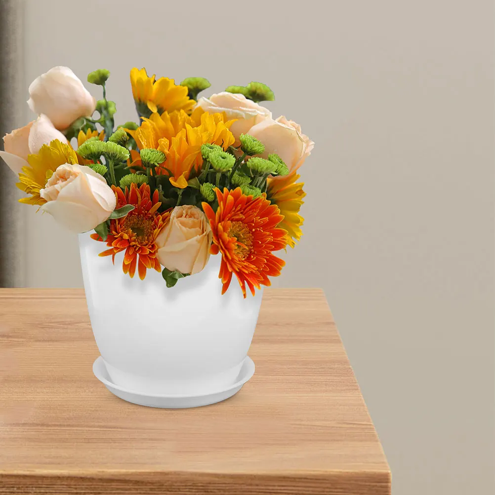 

1 set Round Flower Pot Set White Thickened Plant Containers with Saucer Indoor Gardening Nursery Pots Plastic Planter Succulent