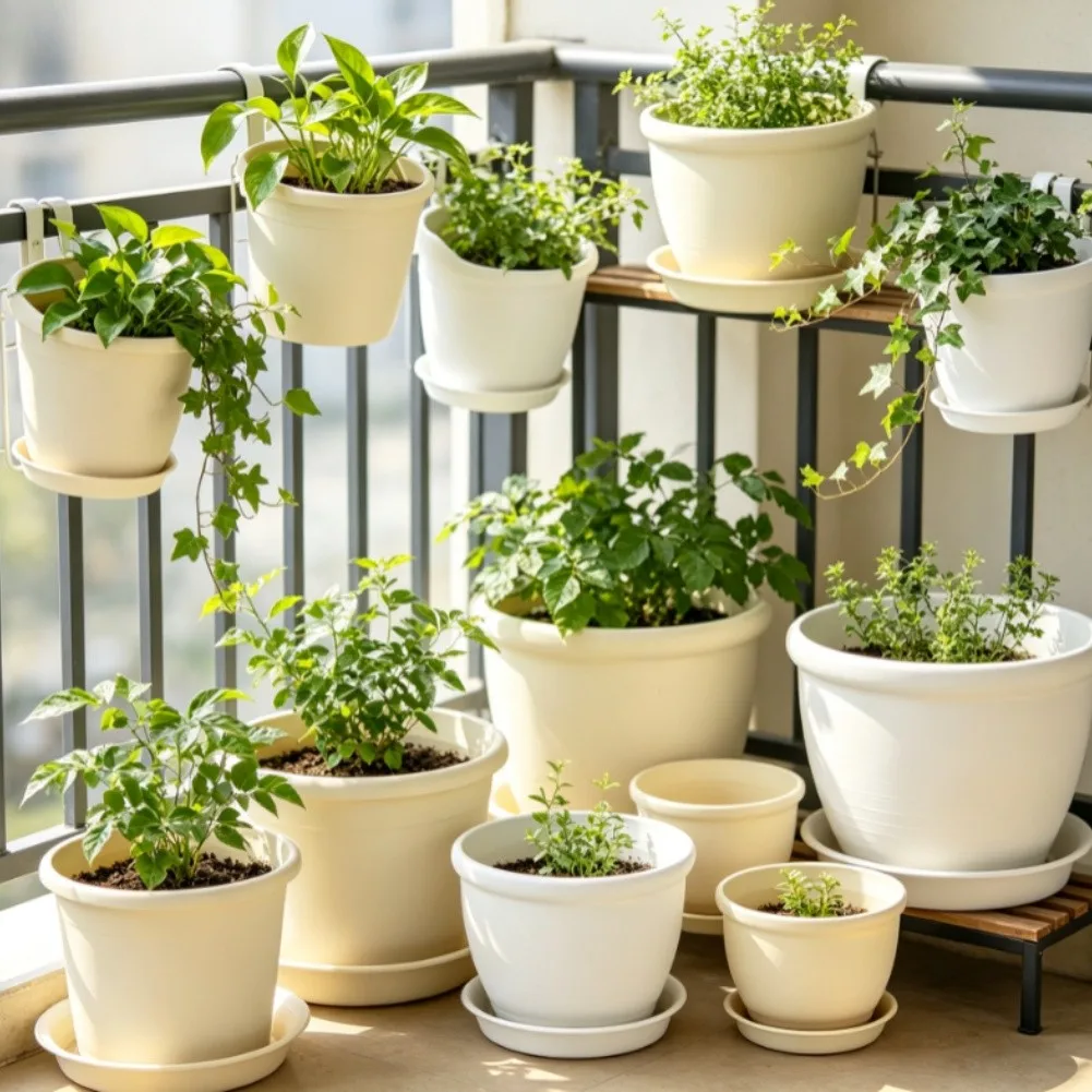 For Plant Arrangements Plastic Flower Pot Indoor Outdoor Planters Realistic Terracotta Texture Sturdy PP Resin Material