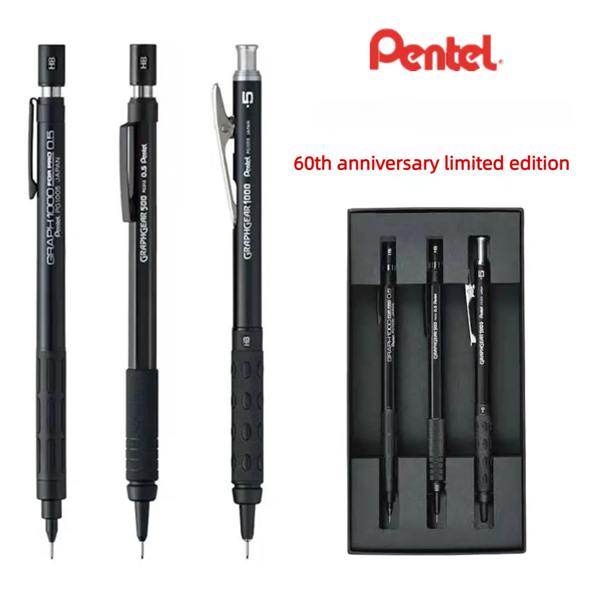 Pentel 60th Anniversary Limited Black GRAPH Mechanical Pencil 0.5mm Metal Drafting Pencil Japanese Stationery
