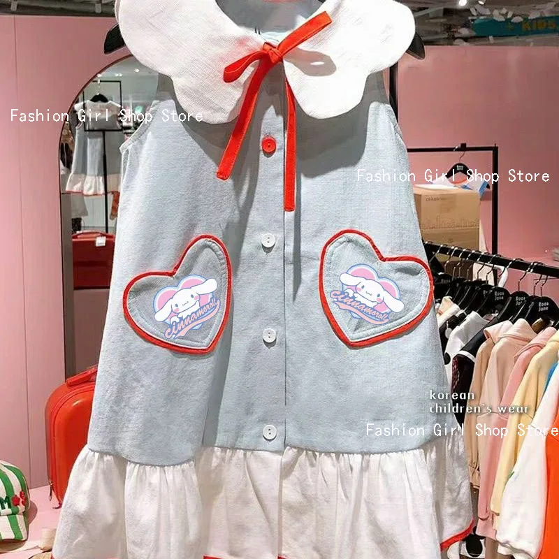 Korean Version Summer Cinnamoroll Kids Bow Princess Dress Vestidos for Girls Party Dress Kt Sleeveless Skirt New Kids Clothing