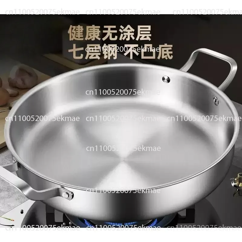 Stainless Steel Frying Pan, Uncoated, with Two Handles; Non-stick Pan for Pancakes and Steaks