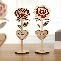 1Pcs Wooden Mama Rose Desktop Ornament 3D Carved Rose Flower Mother's Day Gift Wife Mom Dad DIY Gift Mother's Day Home Decor