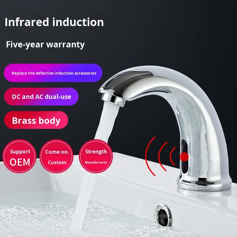 Single-Hole Brass Basin Faucet Fully Automatic Smart Sensor Brushed Ceramic Hot Cold Water Mixer For Kitchen