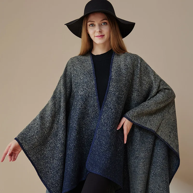 Winter women's , jacquard pattern, split design, travel shawl blanket, outerwear, faux cashmere, warm scarf