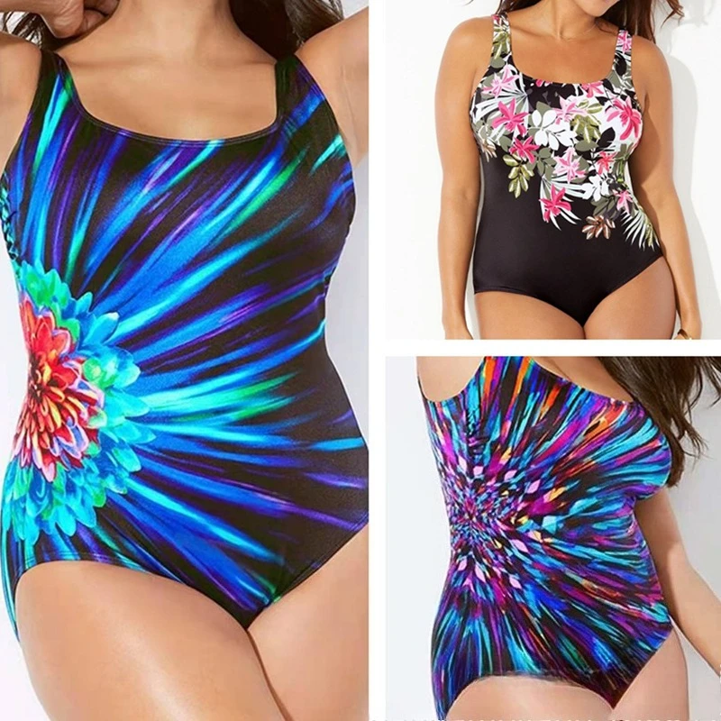 

Sexy Plus Size Swimwear Women Fashion Printing Sleeveless Slim Bodysuit Bikinis 2025 Female Casual Beachwear One Piece Swimsuit