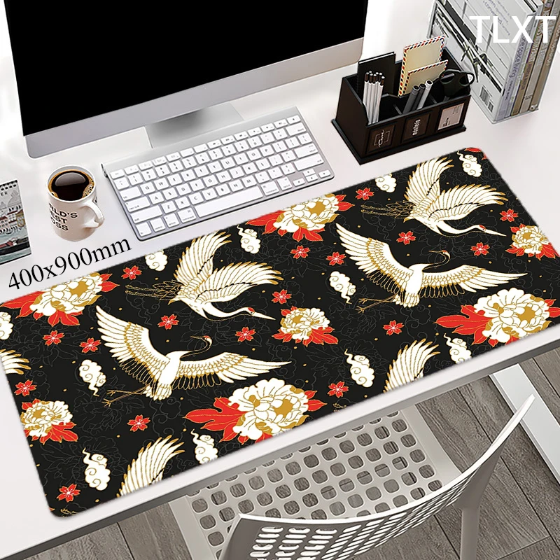 

Mouse Pad Company Mousepad Art 900x400 Large Deskpad PC Table Desk Mat Stitches Edge XXL Carpet Mausepad Japanese Crane Rugs