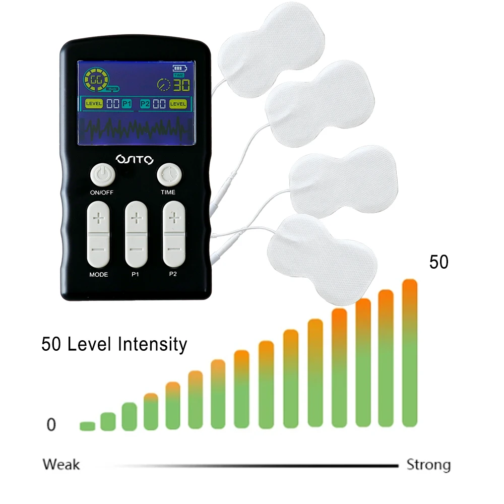 EMS TENS Muscle Stimulator 25 Modes Electric Massager Rechargable Full Body 50 Intensity Levels Dual Output Massaging Device