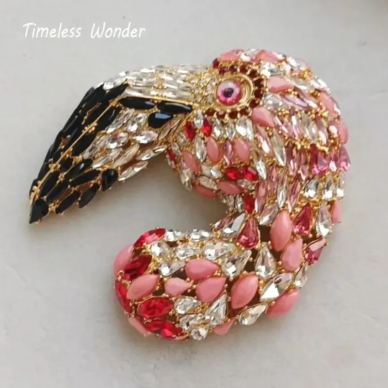 Timeless Wonder Fancy Zircon XL Flamingo Brooch Pins for Women Designer Jewelry Runway Rare Luxury Gift Top Rare Cute Bird 5342