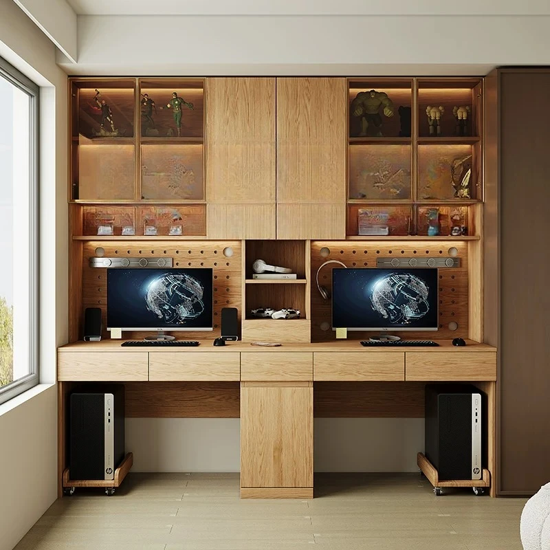 Whole wall integrated bookcase desk household junior high school students double study table