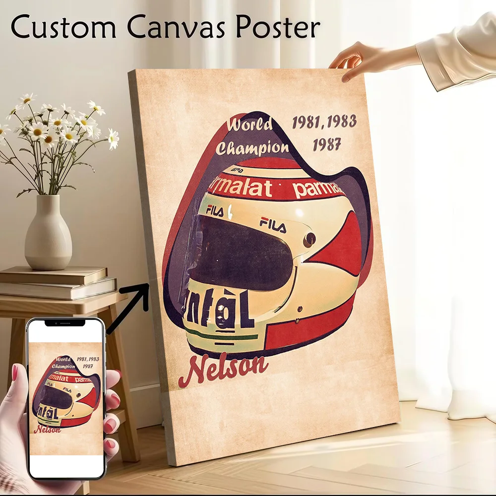 Nelson Piquet Helmet Canvas Poster Wall Art Customizable High Quality Printed Picture for Decor Living Room Interior Decoration
