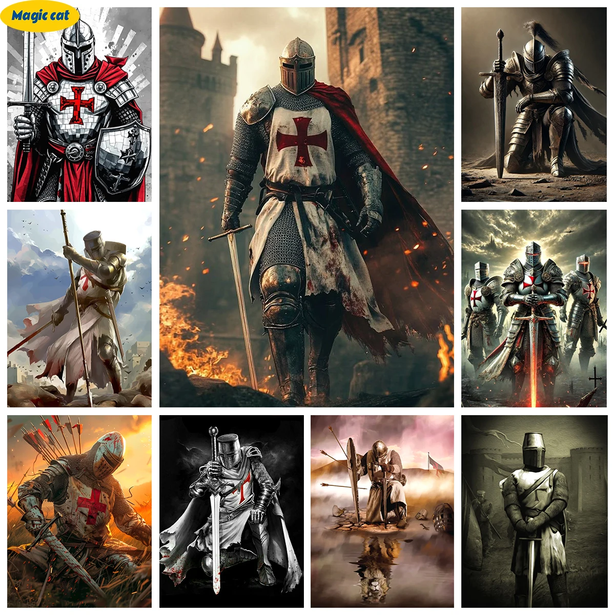 Crusaders 5D Diamond Painting Templar Order Picture Square/Round Diamond Embroidery DIY Home Decor Medieval Army Painting