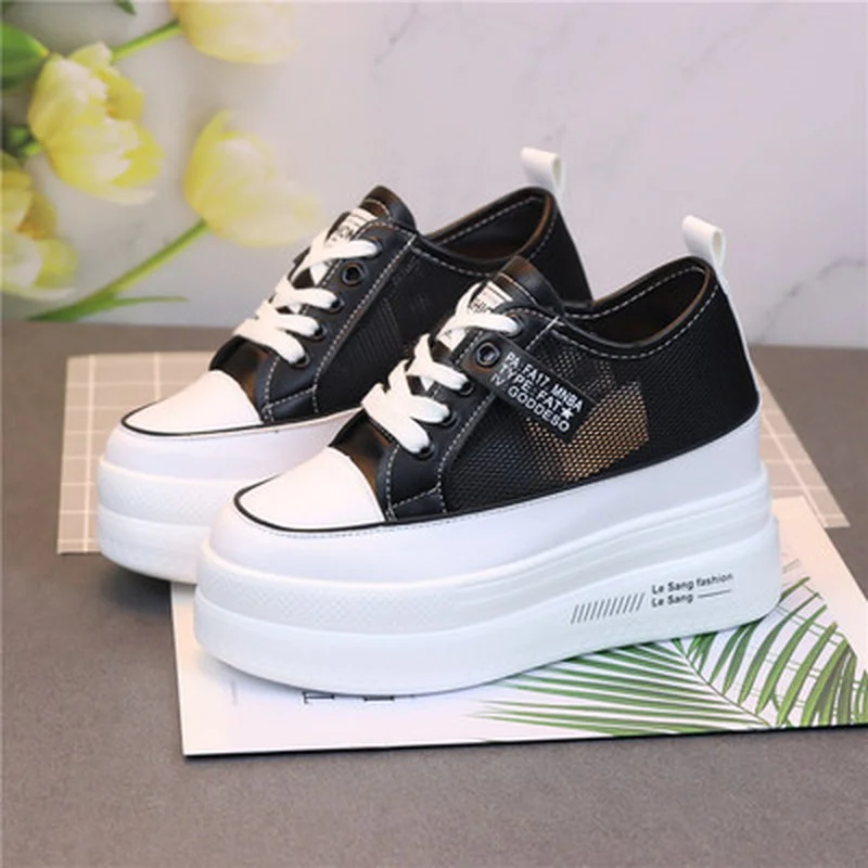 New Spring and summer fashion casual shoes women\'s high heels 10 cm thick base sneakers black white 34-40 platform shoes