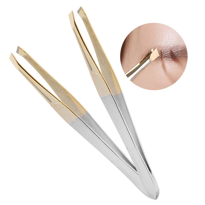 1PCS Eyebrow Tweezers Facial Hair Removal Clip Stainless Steel Flat Slant Tip Eyebrow Eyelash Makeup Tweezer Beauty Tools