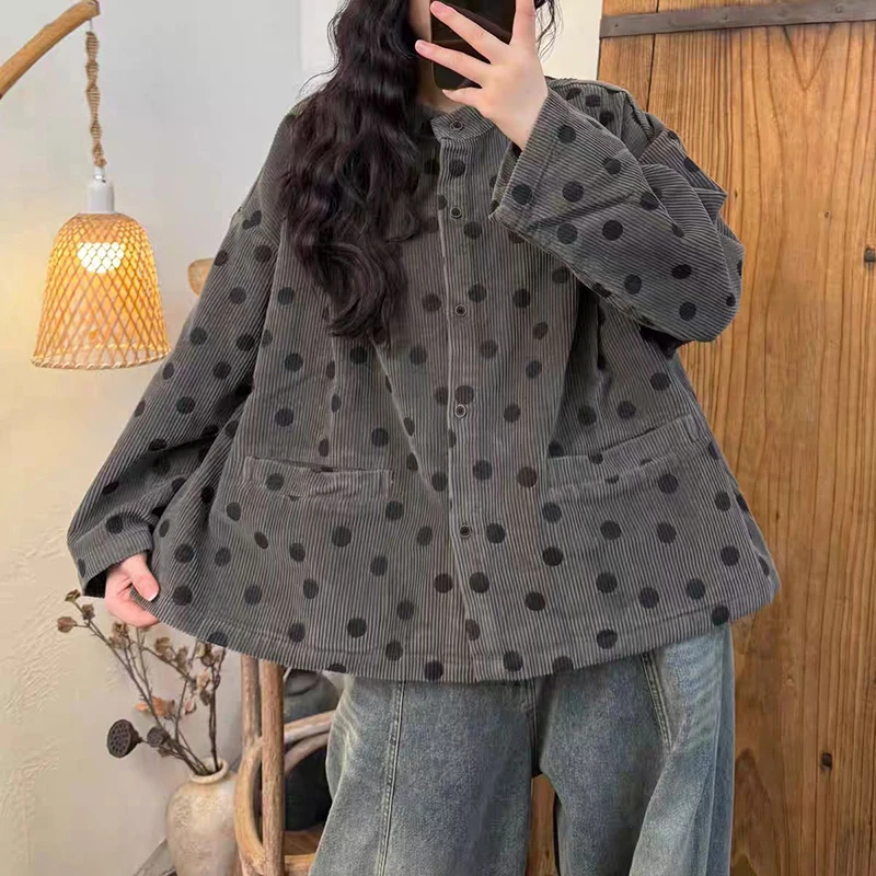 خريف جديد الفنون نمط المرأة طويلة الأكمام واحدة الصدر فضفاض سترات رجالي عالية الجودة القطن سروال قصير نقطة طباعة معاطف TH99 #4