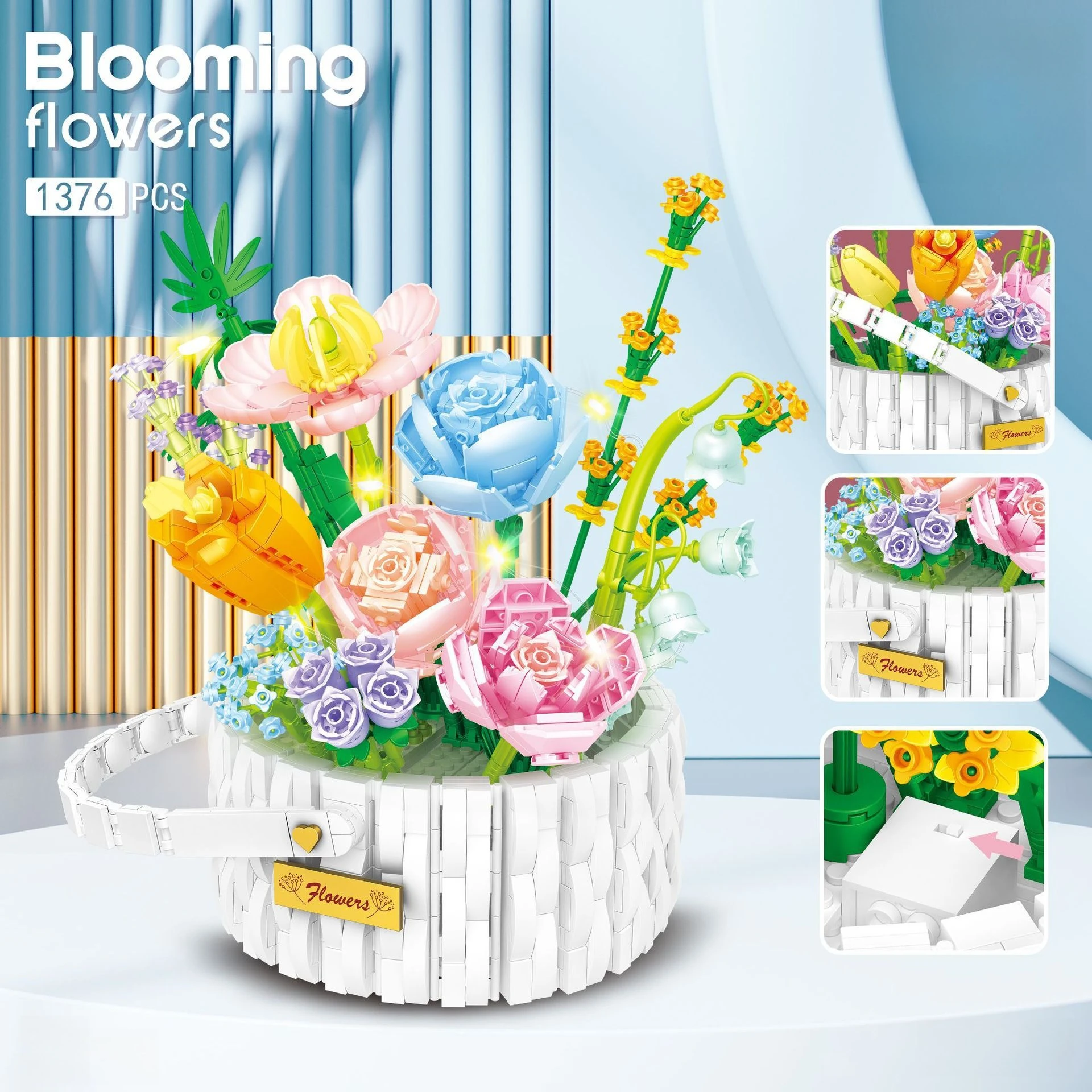 

Flower Blue Series small particle building block girls' assembly toys, eternal flower creative display gifts