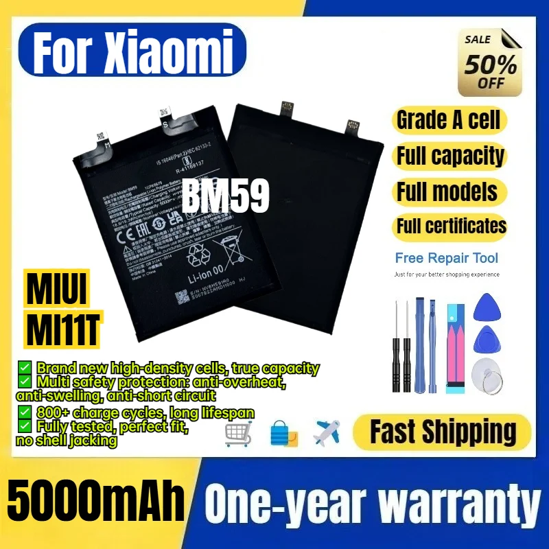 BM59 for Xiaomi MIUI MI11T Mobile Phone Battery 0Cycle High Quality Capacity Battery Replacement Bateria Grade A Cell with Tools