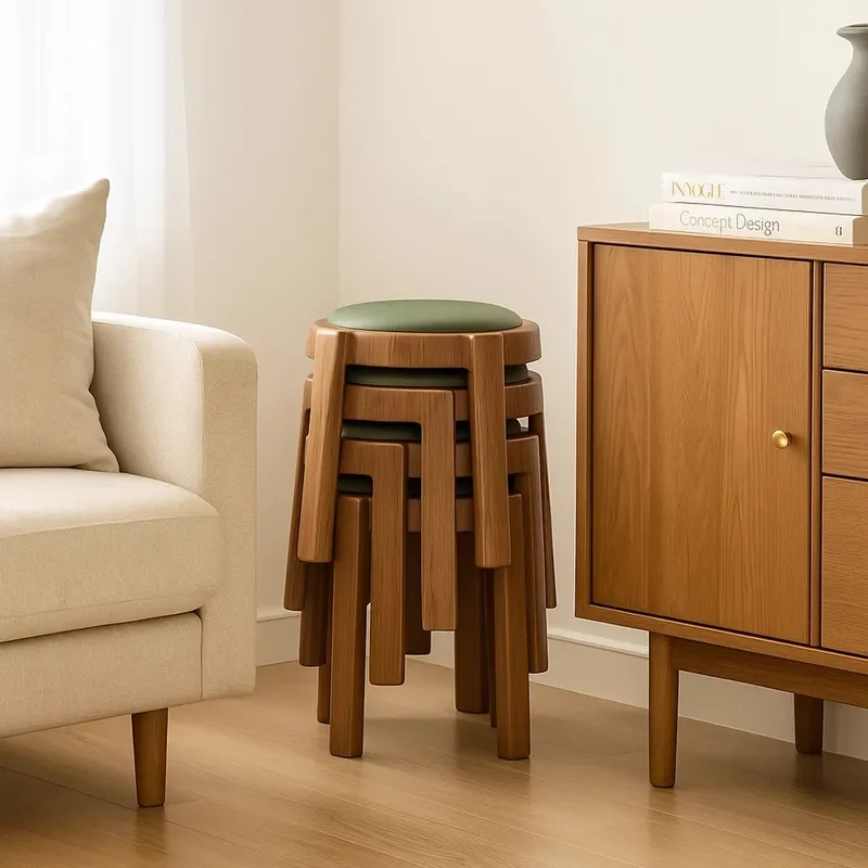 Stackable Round Wooden Stool Modern Simple Thickened High Low Bench Household Dining Chair Free Combination Furniture