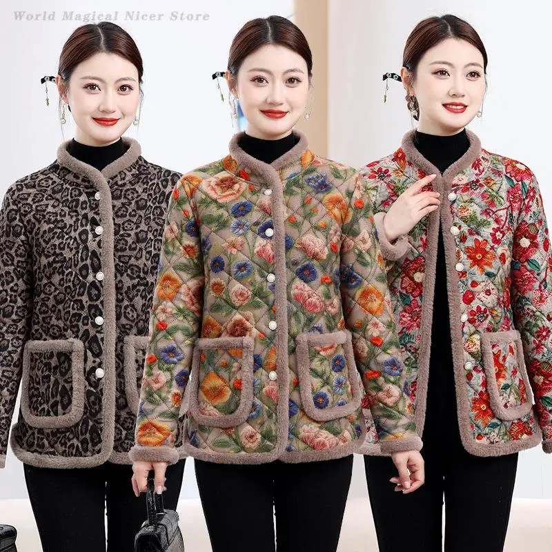 

Винтажное китайское зимнее пальто, женская утепленная теплая куртка с принтом цветов, традиционный этнический костюм Тан, верхняя одежда, топы в стиле ретро